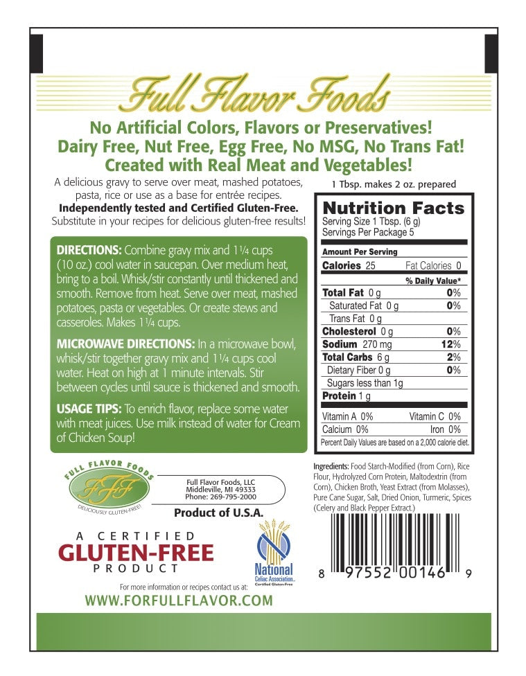 Full Flavor Foods Gluten Free Chicken Gravy Mix, 1.06 oz (30g)