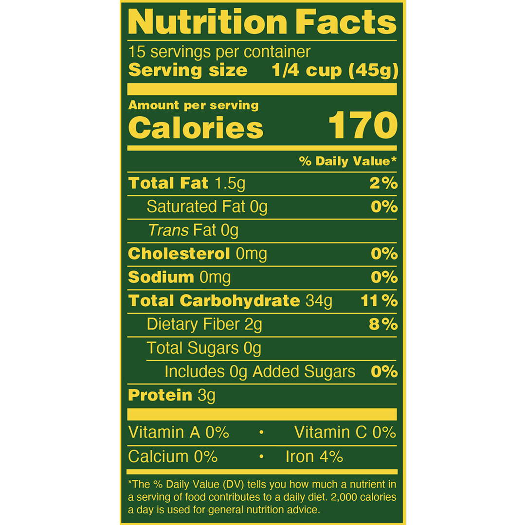 Nutrition facts label for a product with blue background and white text.