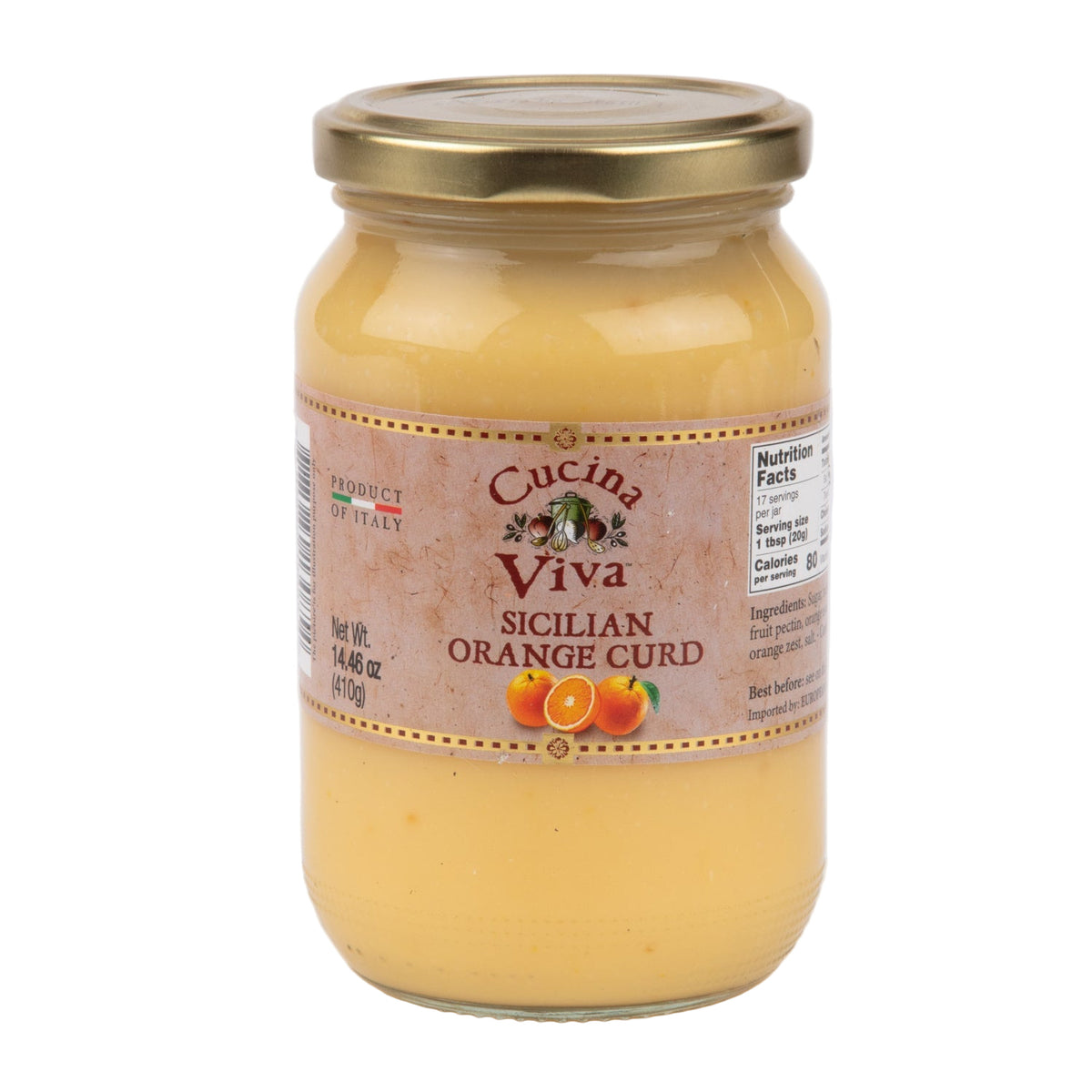 Jar of Cucina Viva Sicilian Orange Curd on a white background