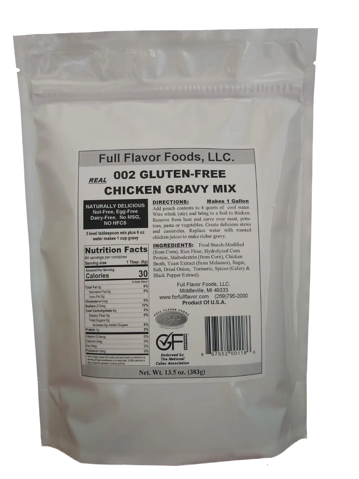 Full Flavor Foods Gluten Free Chicken Gravy Mix, 13.5 oz (383g)