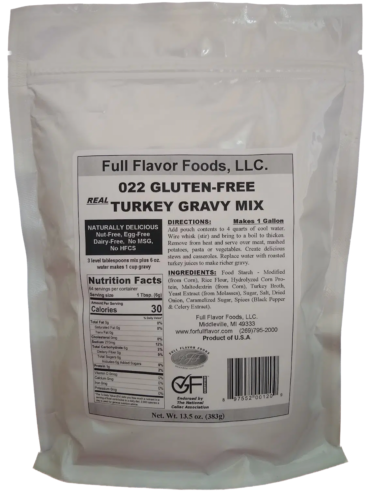 Full Flavor Foods Gluten Free Turkey Gravy Mix, 13.5 oz (383g)