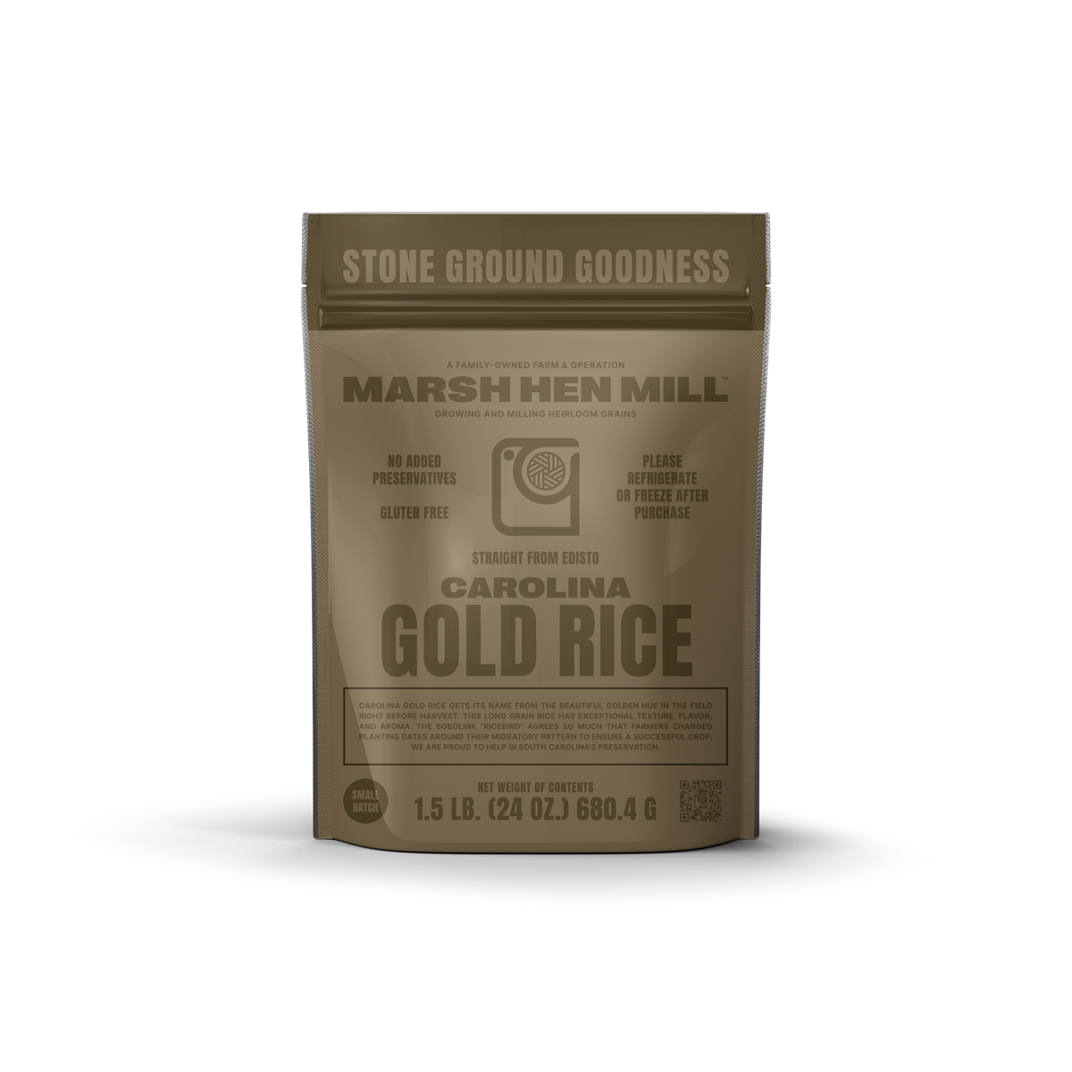 Bag of Marsh Hen Mill Carolina Gold Rice on a white background