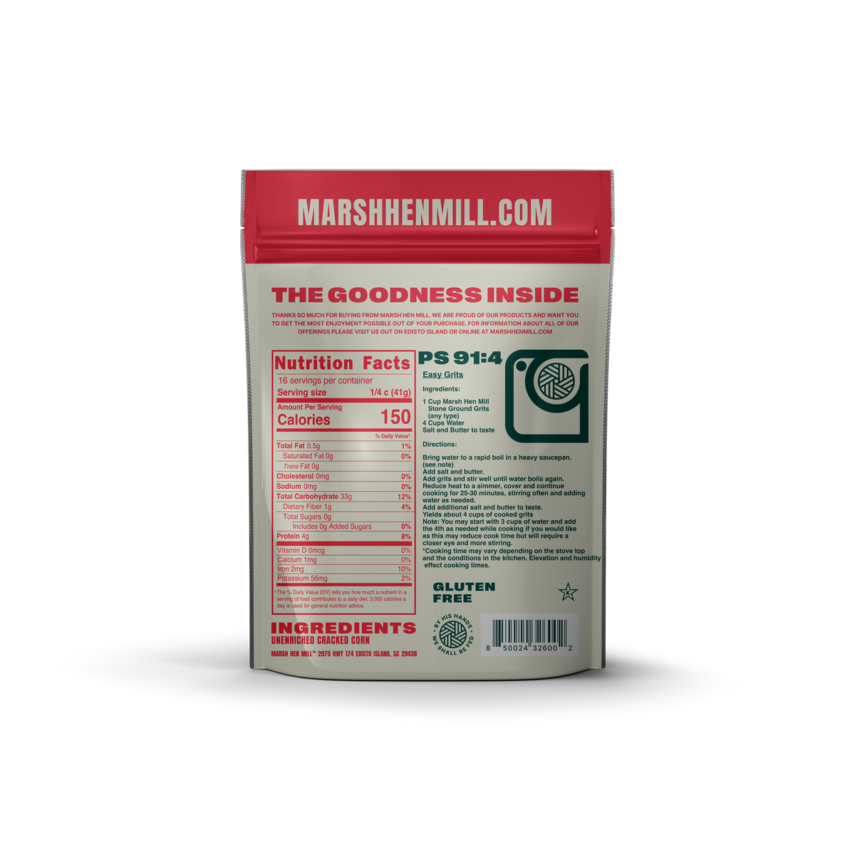 Product packaging with nutrition facts and ingredients list on a white background