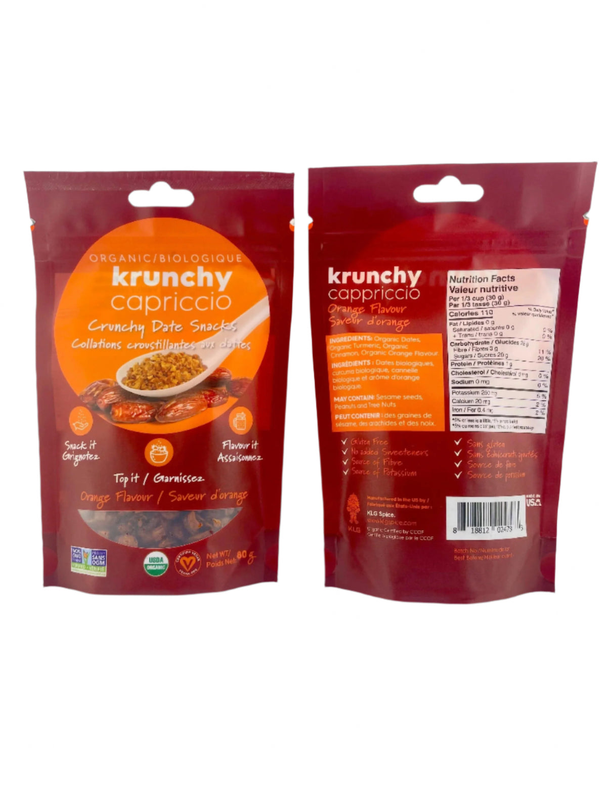 Krunchy Capriccio Baked Dates Snack, 80 g, Orange Flavor