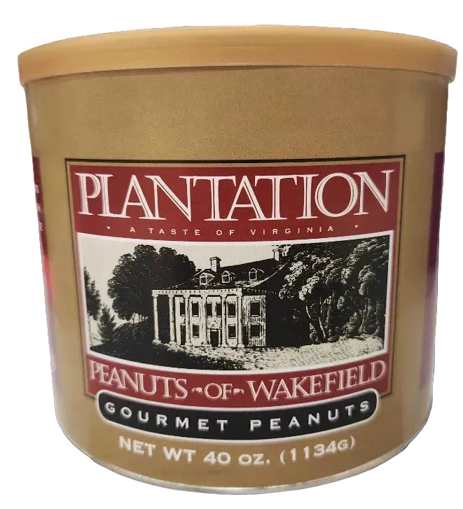 Can of Plantation Peanuts of Wakefield on a white background