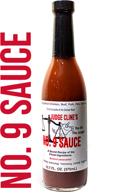 Judge Cline's No. 9 Sauce bottle, 12.7 fl oz vinegar-based BBQ sauce