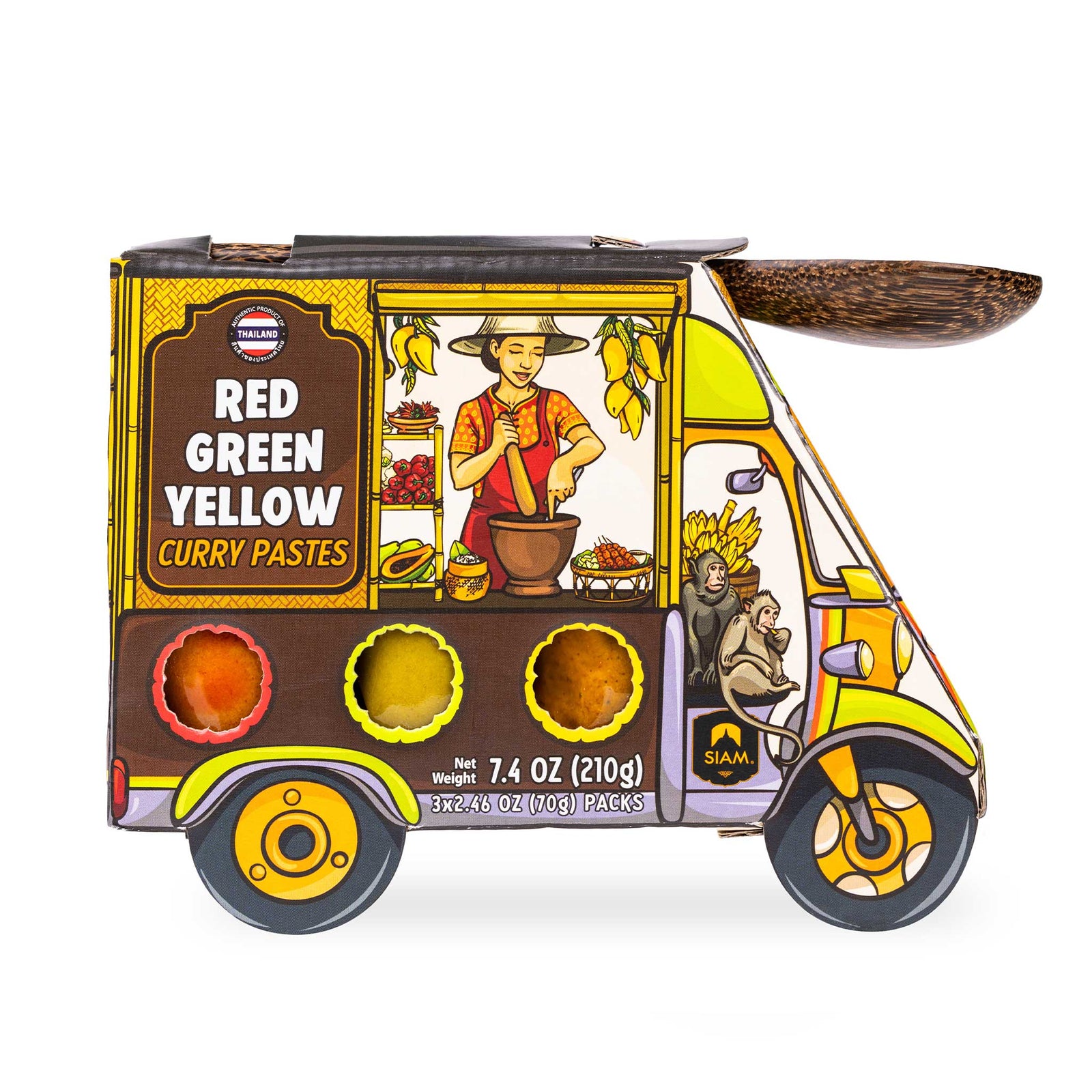 SIAM Tuk Tuk Gift Box w/Thai Curry Pastes - Green, Red & Yellow (3x2.46 oz Packs)