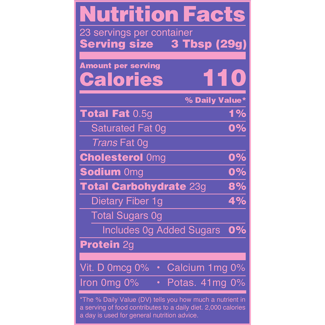 Nutrition facts label on a purple background