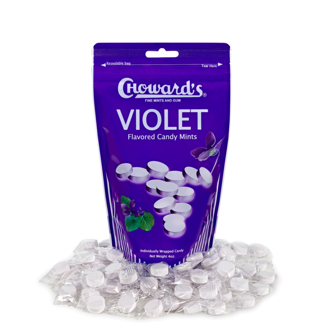 C Howard's Old Fashioned Violet Mints, Resealable Bag - Snazzy Gourmet