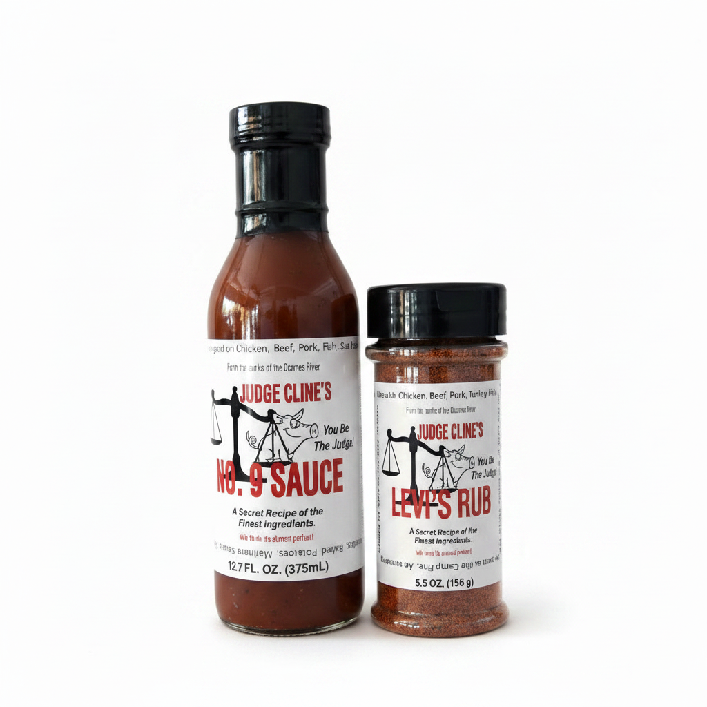 Judge Cline's No. 9 Sauce 12.7oz and Levi's Rub bundle