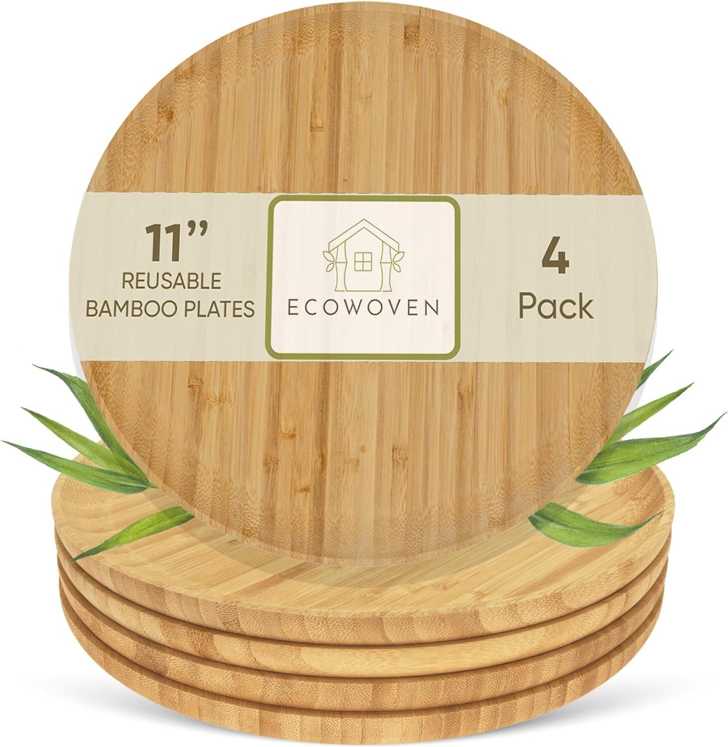 Ecowoven Bamboo Wood Plates (4) Serving Chargers/Platters for Sustainable Dining