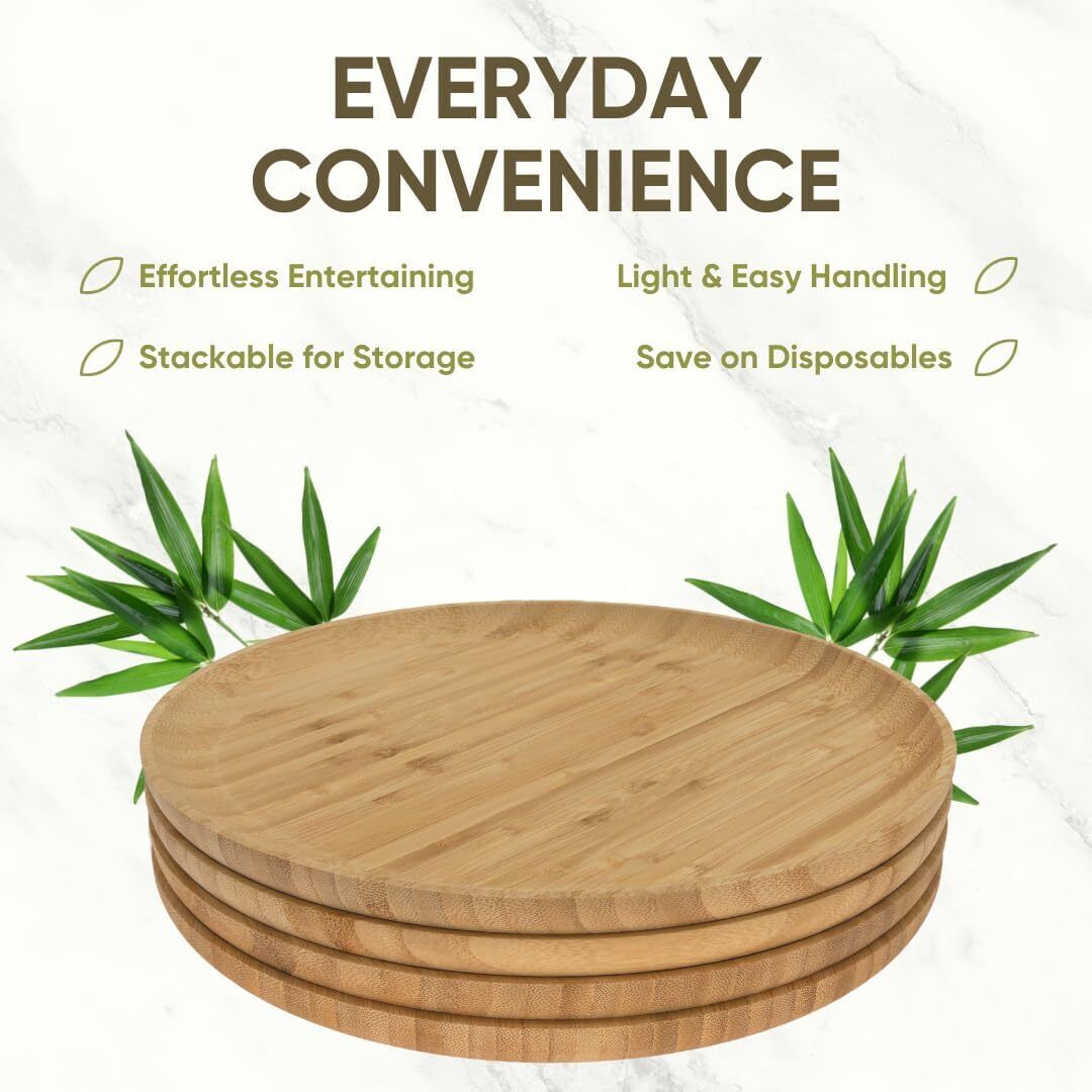 Ecowoven Bamboo Wood Plates (4) Serving Chargers/Platters for Sustainable Dining