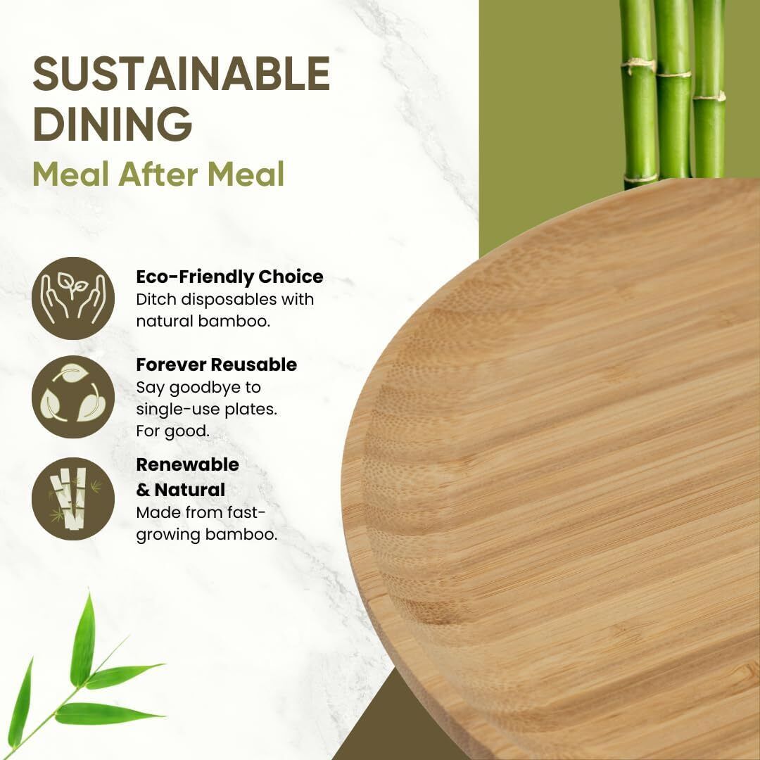 Ecowoven Bamboo Wood Plates (4) Serving Chargers/Platters for Sustainable Dining
