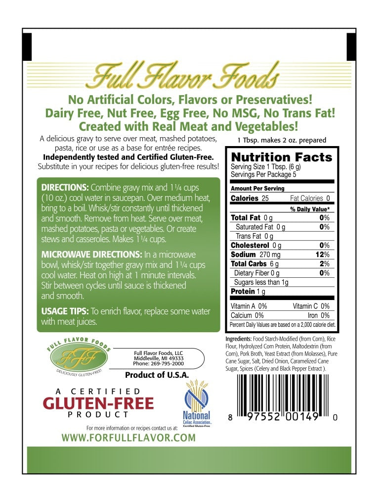 Full Flavor Foods Gluten Free Pork Gravy Mix, 1.06 oz (30g)