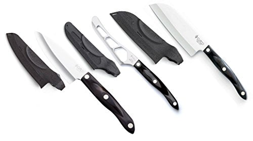 Cutco Knives With Micro Fiber Polishing Cloth. 6-Pc. Specialty Knife & Sheath Set with Gourmet Prep Knife (1738), Traditional Cheese Knife (1764), and 5" Petite Santoku (2166) - Snazzy Gourmet