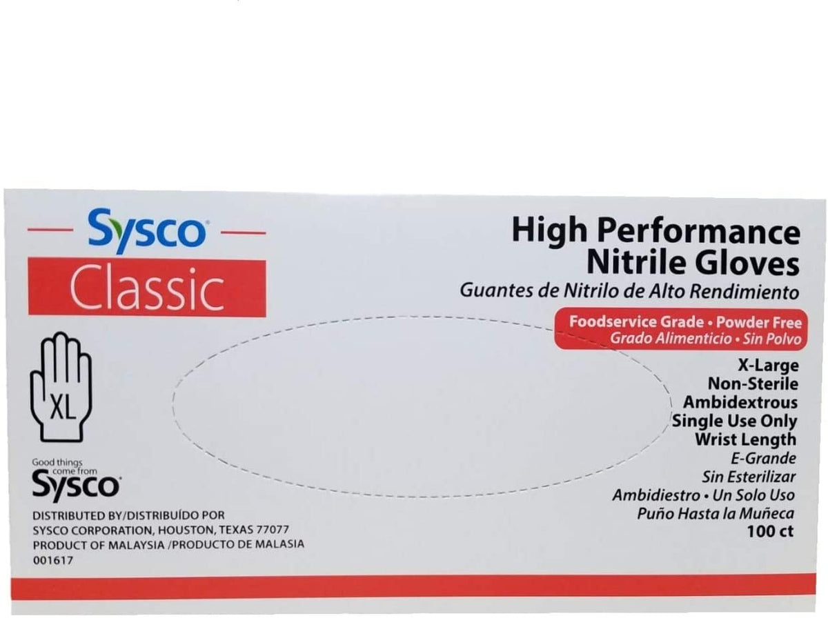 SYSCO HIGH Performance Nitrile Gloves, X-Large, Blue (Individual Box or Case)