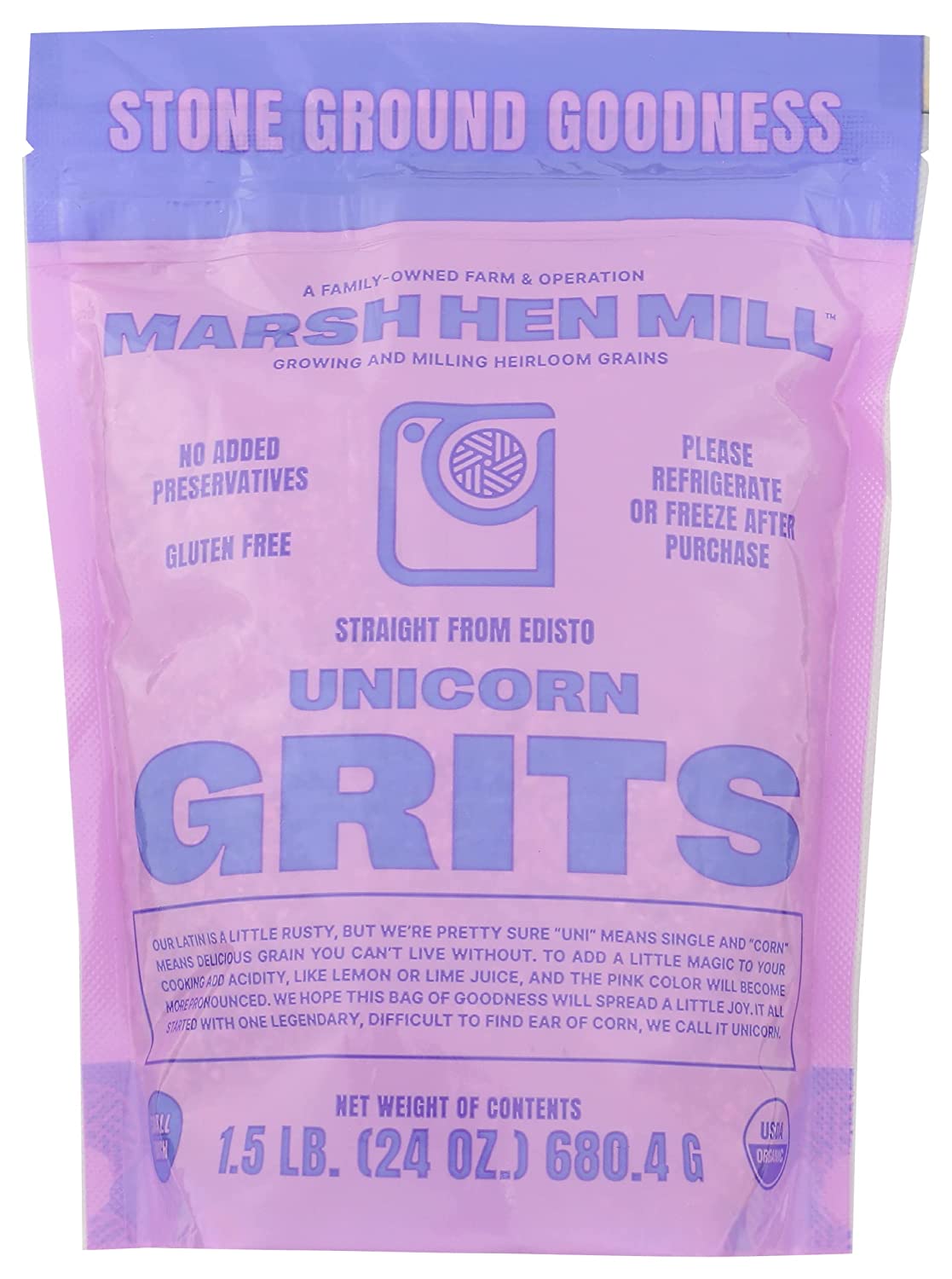 Marsh Hen Mill Organic Stone Ground Unicorn Grits, 24 OZ