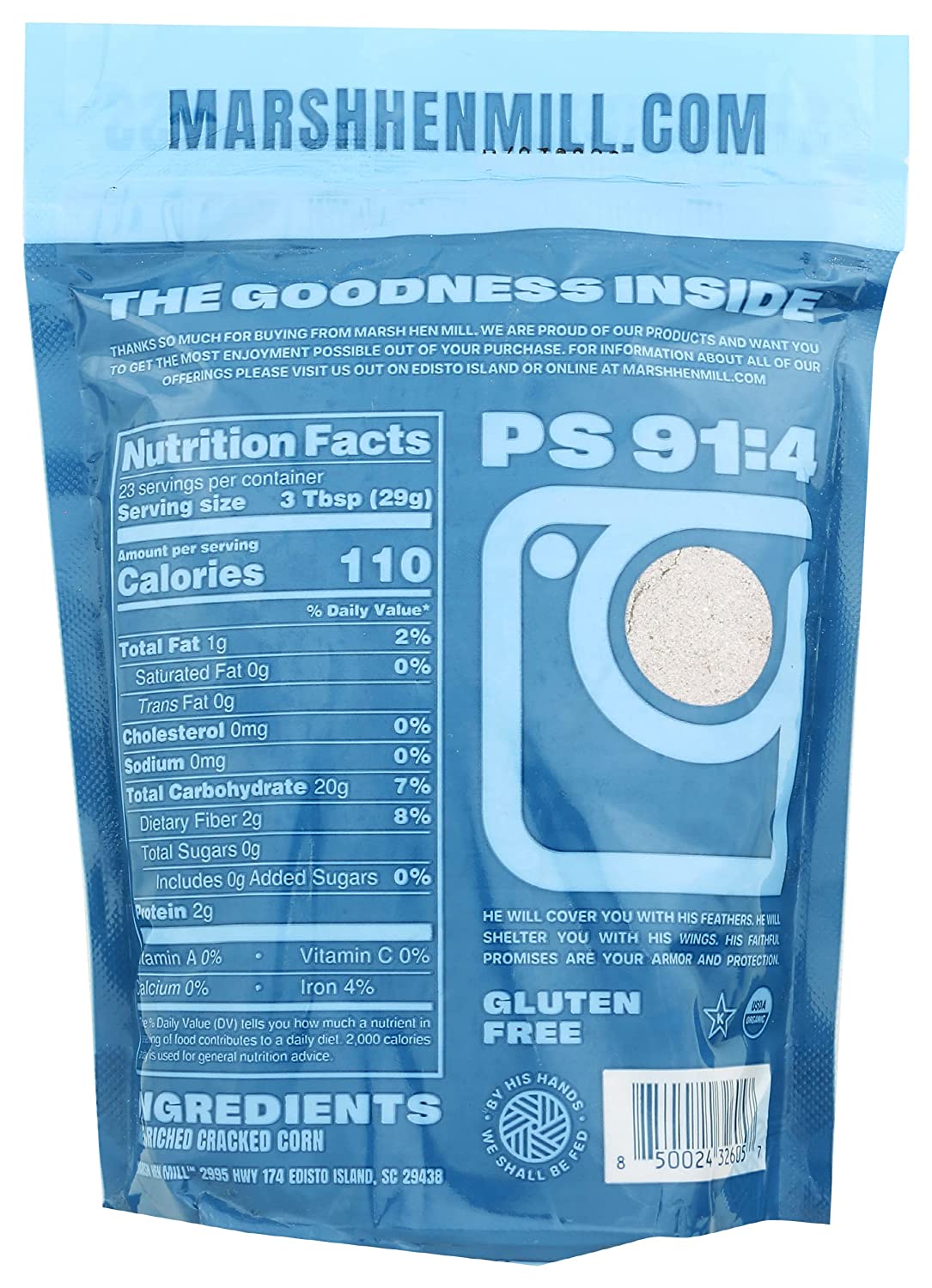 Marsh Hen Mill Sea Island Blue Cornmeal, 24 oz - Certified Organic by Clemson University