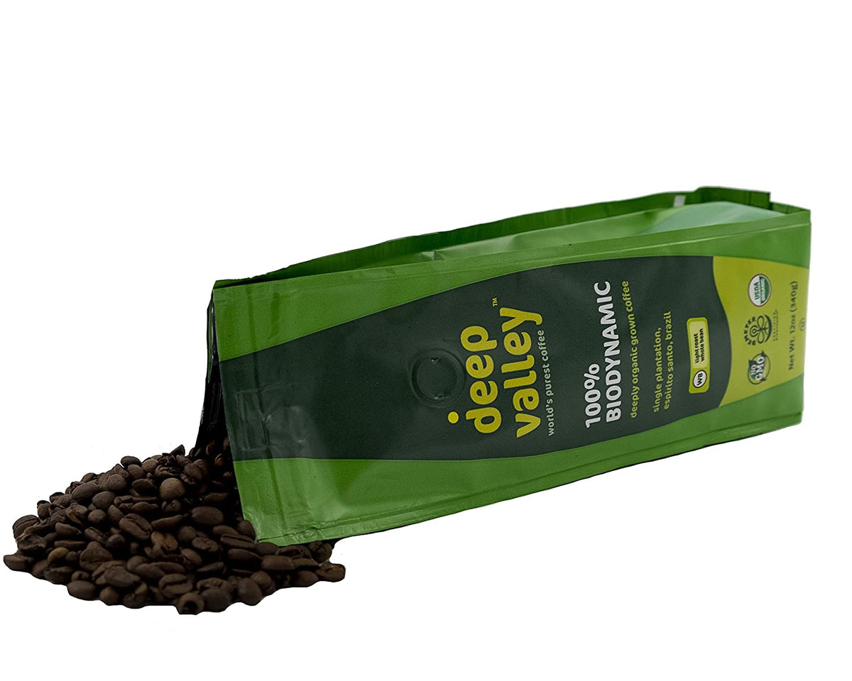 Deep Valley Certified Biodynamic Organic Light Roast Whole Bean Coffee, 12 oz
