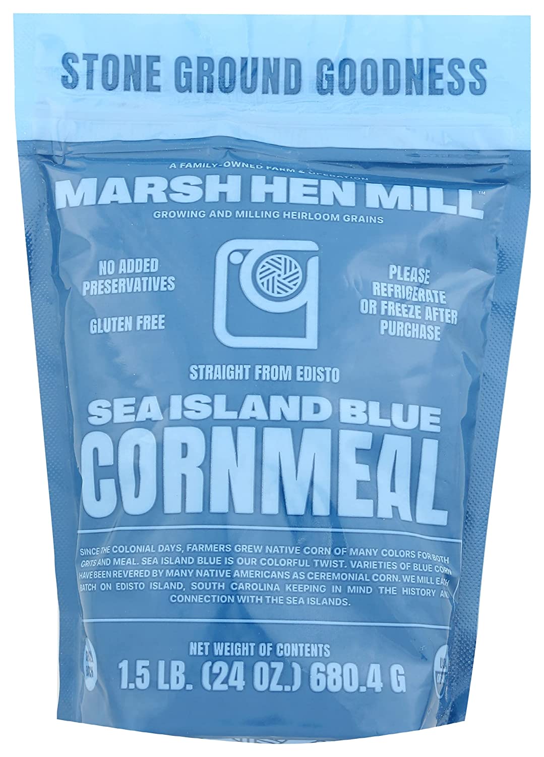 Marsh Hen Mill Sea Island Blue Stone Ground Cornmeal, 24 OZ
